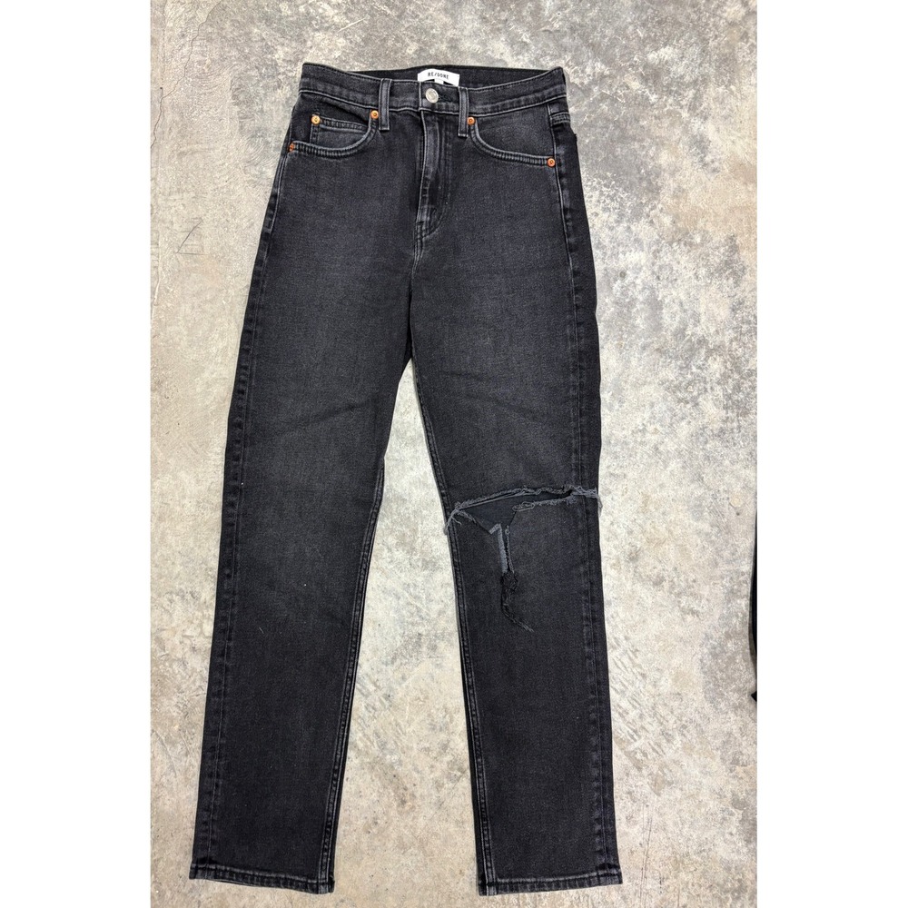 RE/DONE‎ Black Denim Jeans Distressed Ripped Knee High Rise Womens Size 25